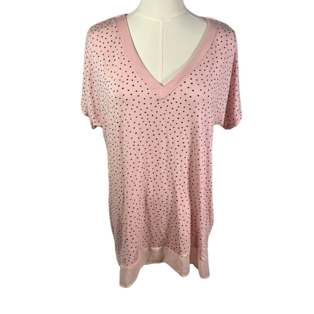 Donna Karan Sleepwear Pink Polka Dot V Neck Night Shirt Women Small Modal Luxury